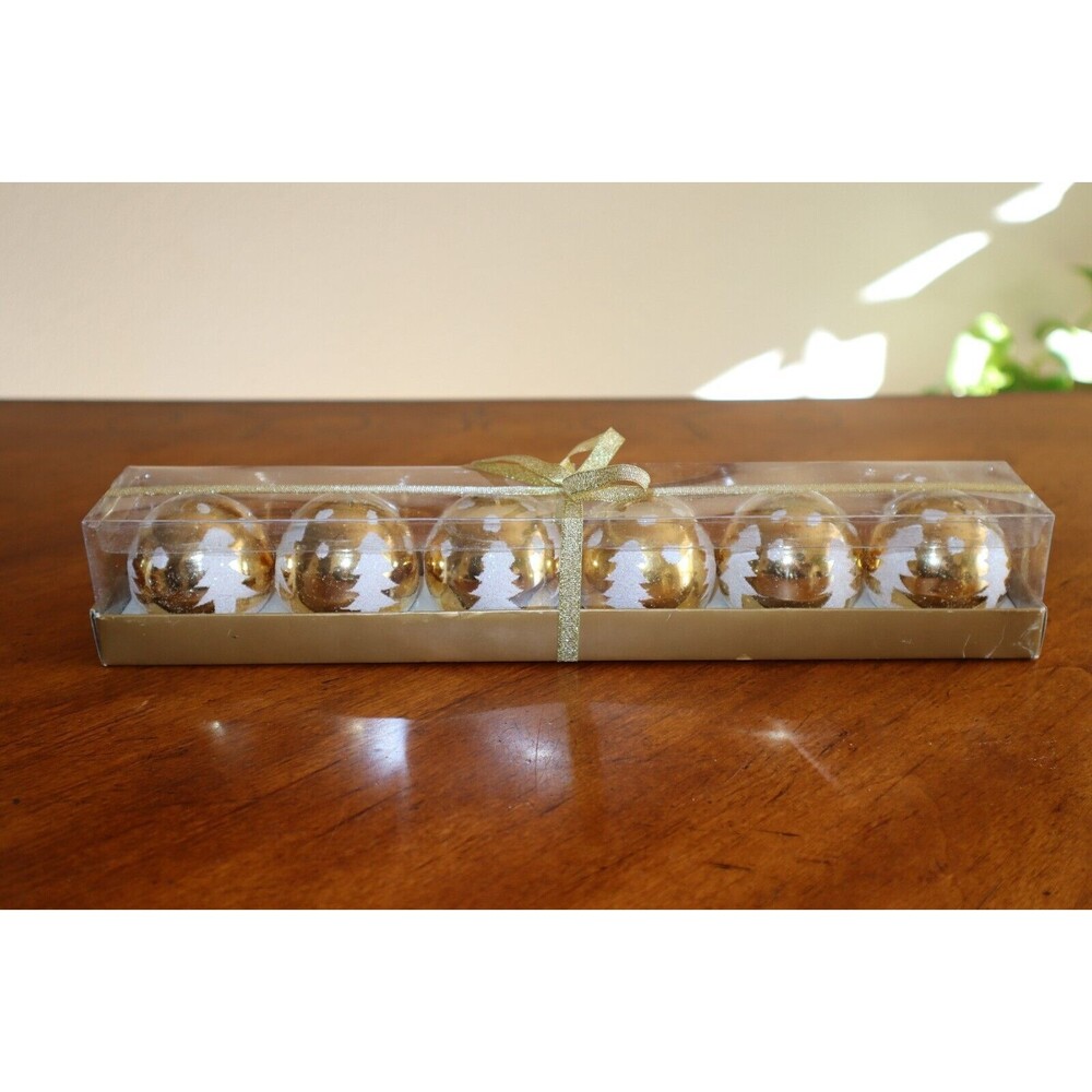 Biedermann & Sons Round 6 2-Inch Ball Candles Gold w/ White Glitter Tree Design